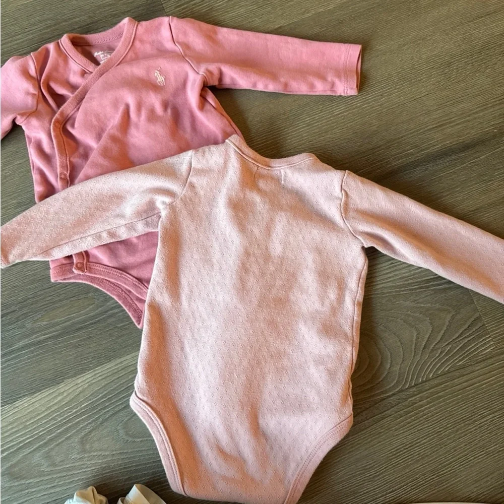 2 pink ralph lauren baby bodysuit onesies